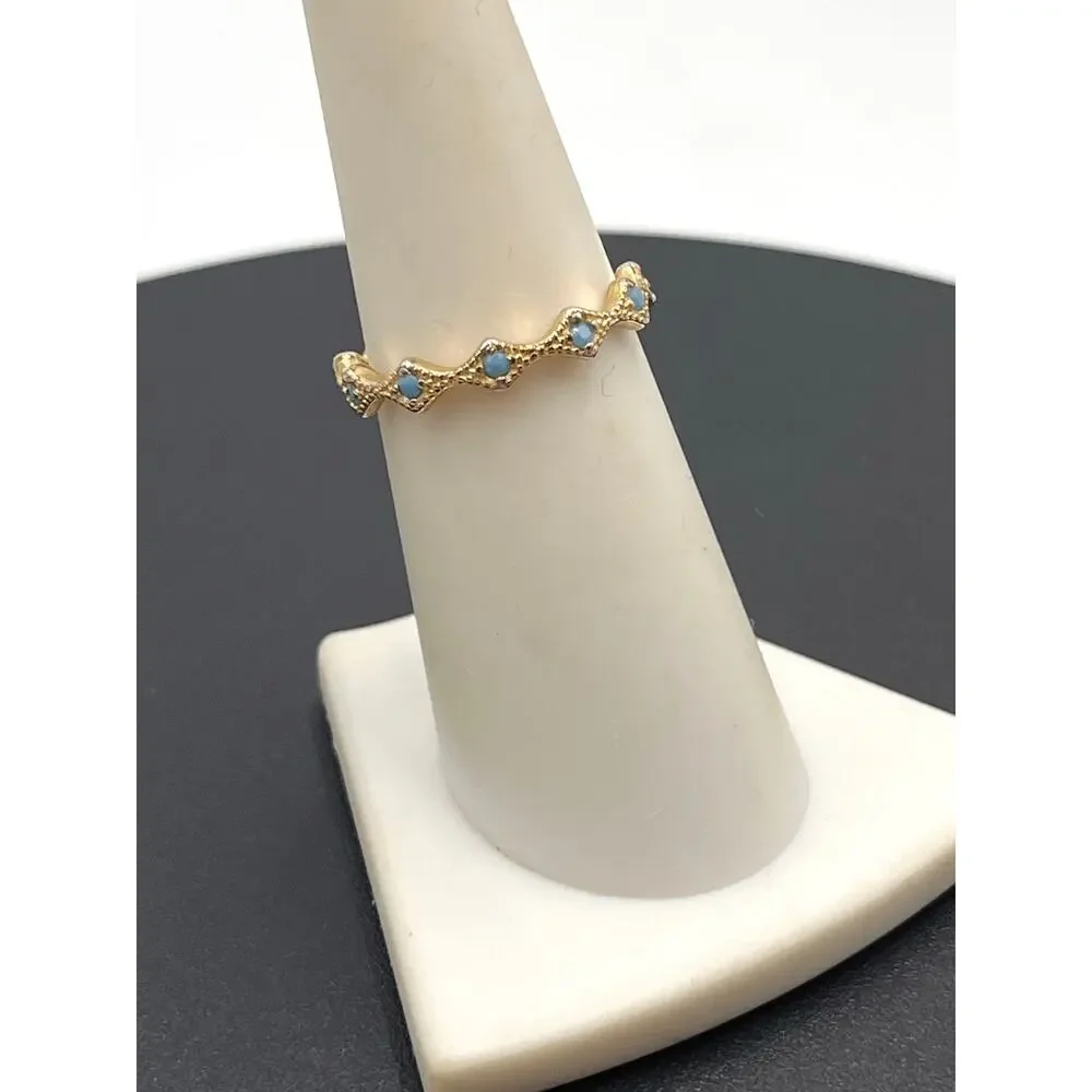 SHASHI Penny‎ Band Stackable Blue Stone Scalloped Gold Plated Ring Sz 6.5
